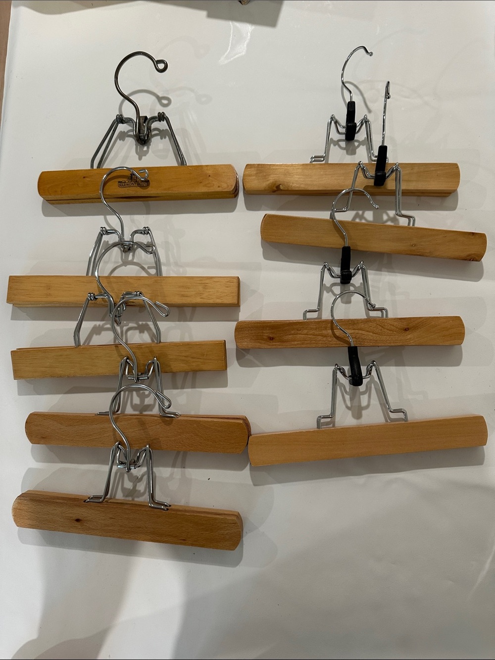 9 Wood Pants hangers with metal clips open close hanging pants men women